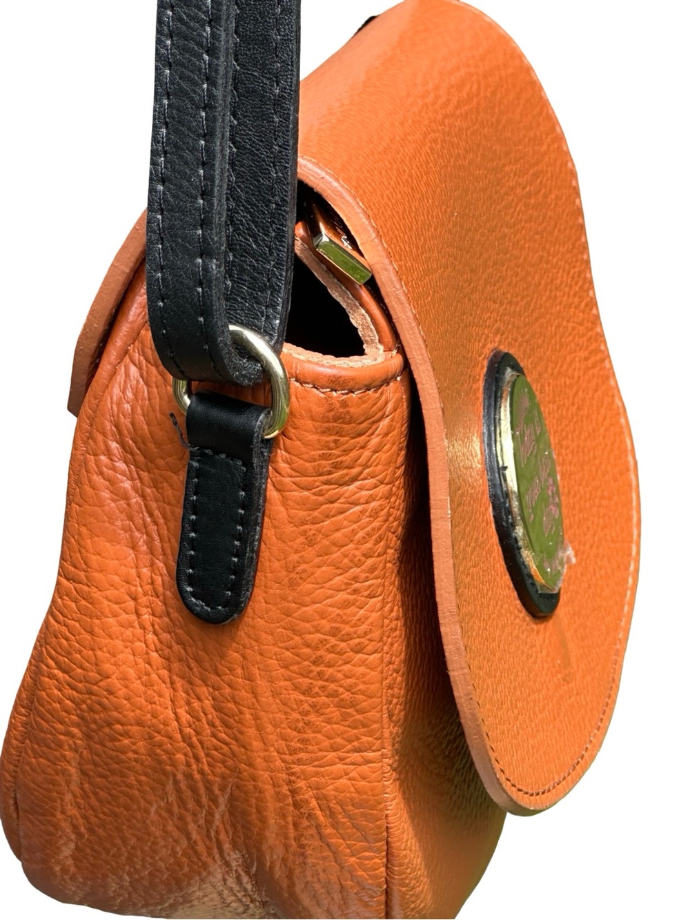 Valentina Orange Cognac Pebbled Leather Crossbody Saddle Bag - Made In Italy - Picture 8 of 16